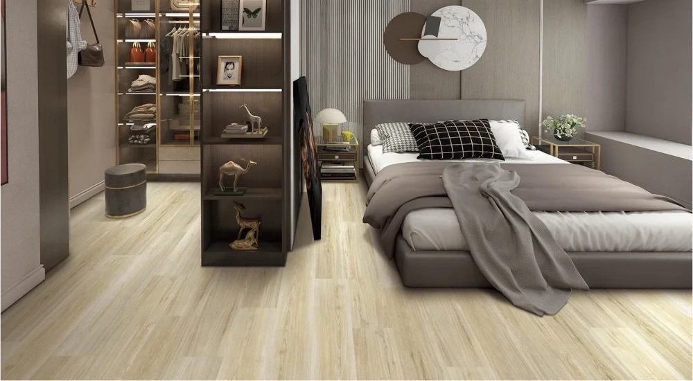 Elegant light wood flooring for bedroom interiors
