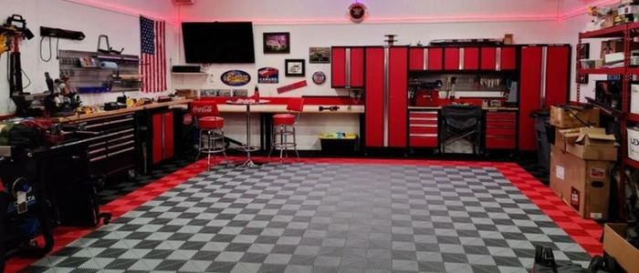 Luxury car workspace with modern garage flooring