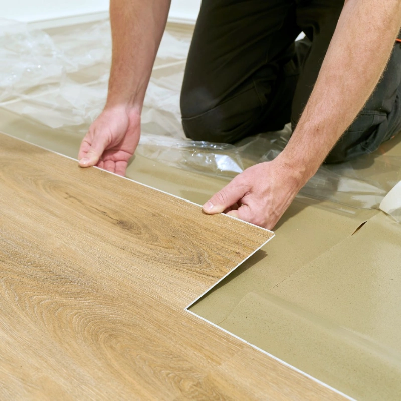 LVT flooring installation in progress