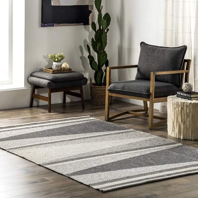 Grey striped living room rug