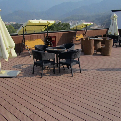 Wood-plastic composite (WPC) decking installed outdoors