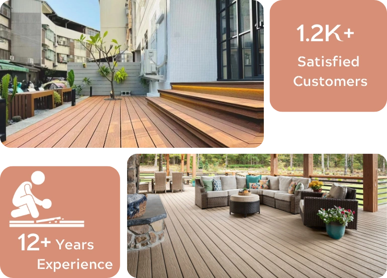 Warm brown WPC decking installed on outdoor balcony
