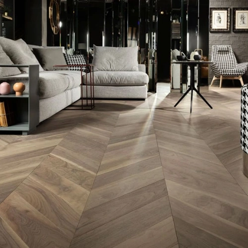Stylish herringbone parquet wooden flooring