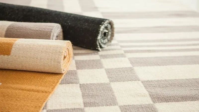 Rolled wool rugs Dubai display