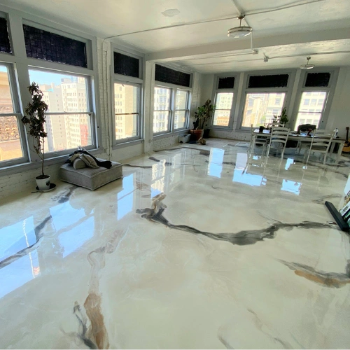 Glossy epoxy flooring modern interior
