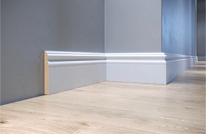 Decorative White Baseboard Corner Detail